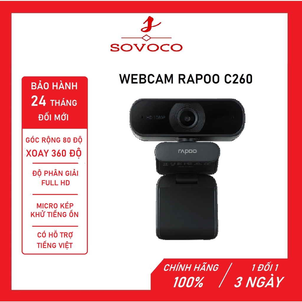 Webcam rapoo c260 fullhd 1080p, tự động lấy nét, tích hợp micro | hàng chính hãng | bảo hành 24 tháng đổi mới