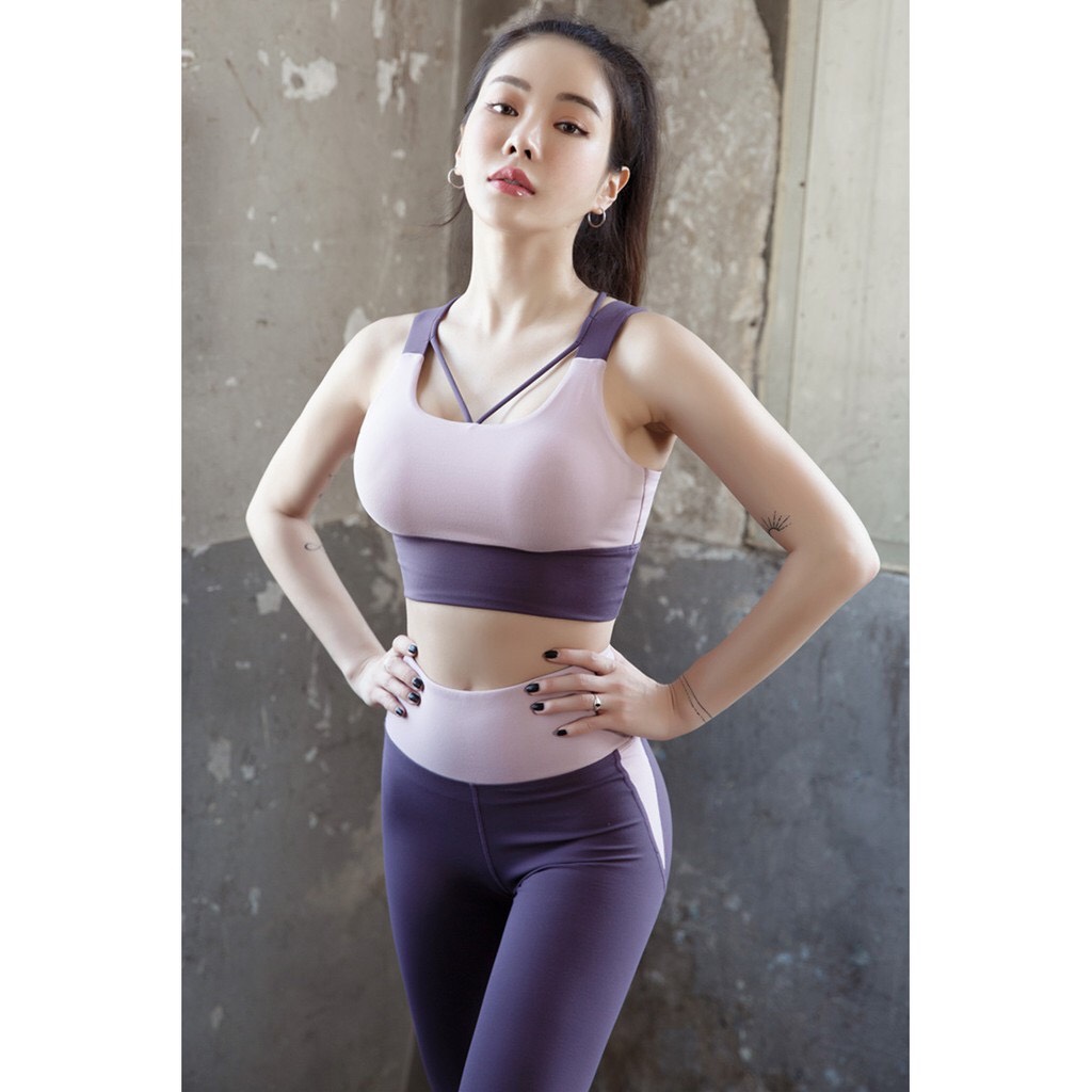 Bộ đồ tập gym yoga nữ cao cấp quần cạp cao áo có sẵn mút