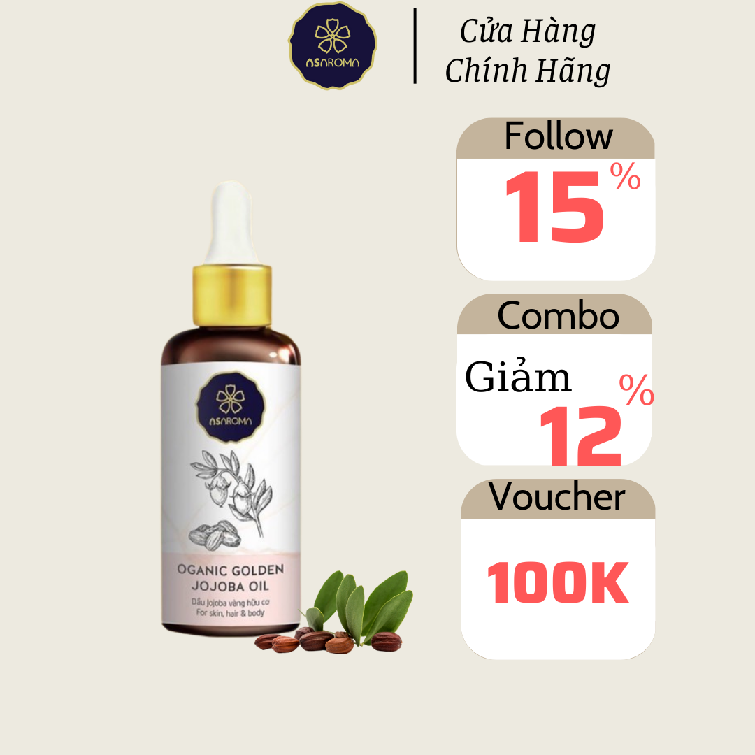 Dầu Dưỡng Da Jojoba Organic Asaroma Se Khít Lỗ Chân Lông Giúp Da Săn Chắc Mịn Màng Giảm Mụn Ẩn 30ml