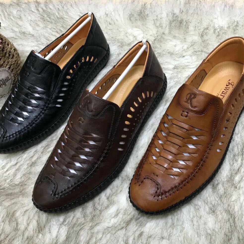 GIÁ SALE khủng giầy hè da bò hàng nhập giầy mọi nam mùa hè đan dây khâu thủ công cao cấp mã RB100462