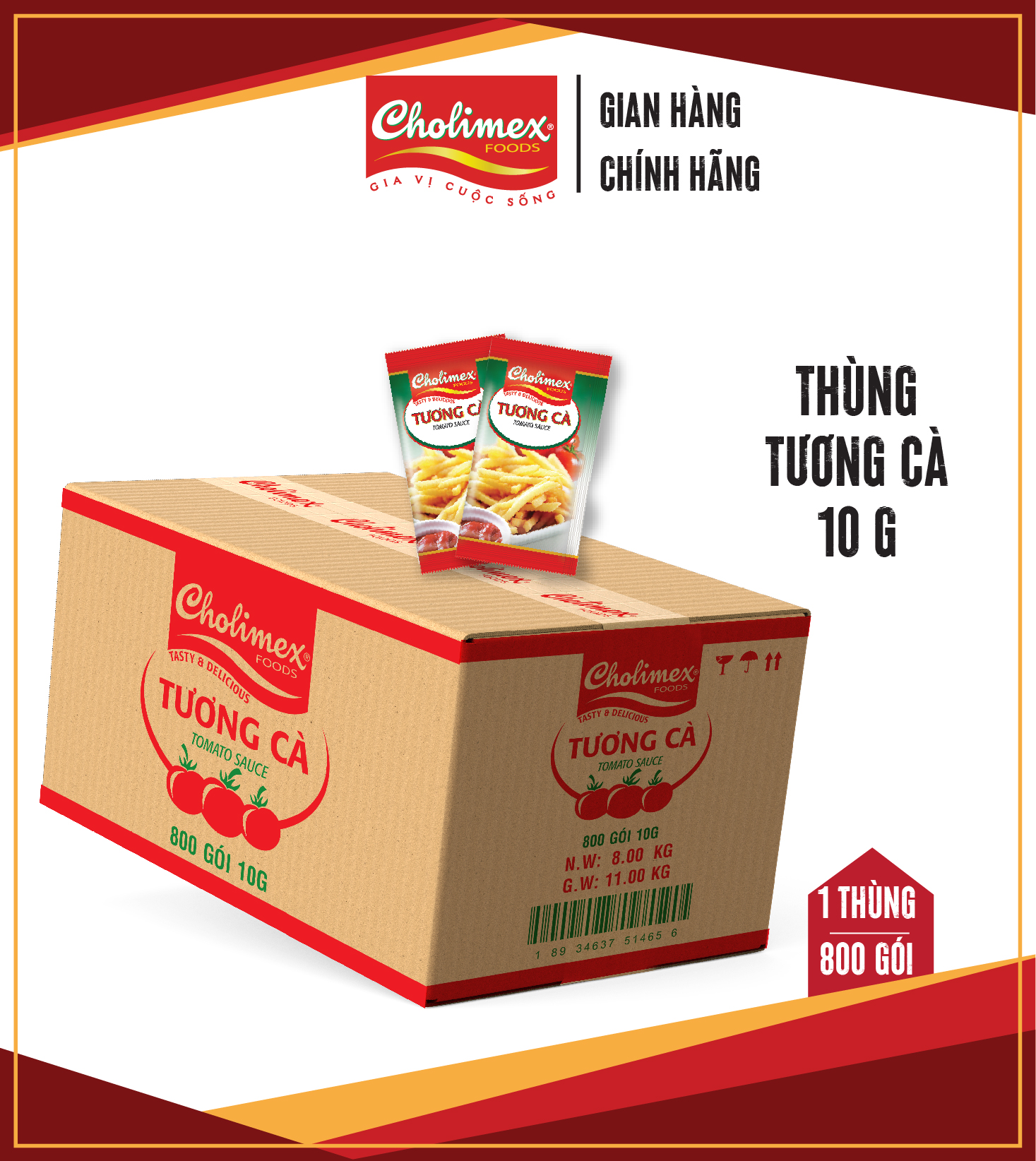 Thùng Tương cà gói Cholimex siêu tiện lợi cho quán ăn, du lịch - 800 gói/thùng