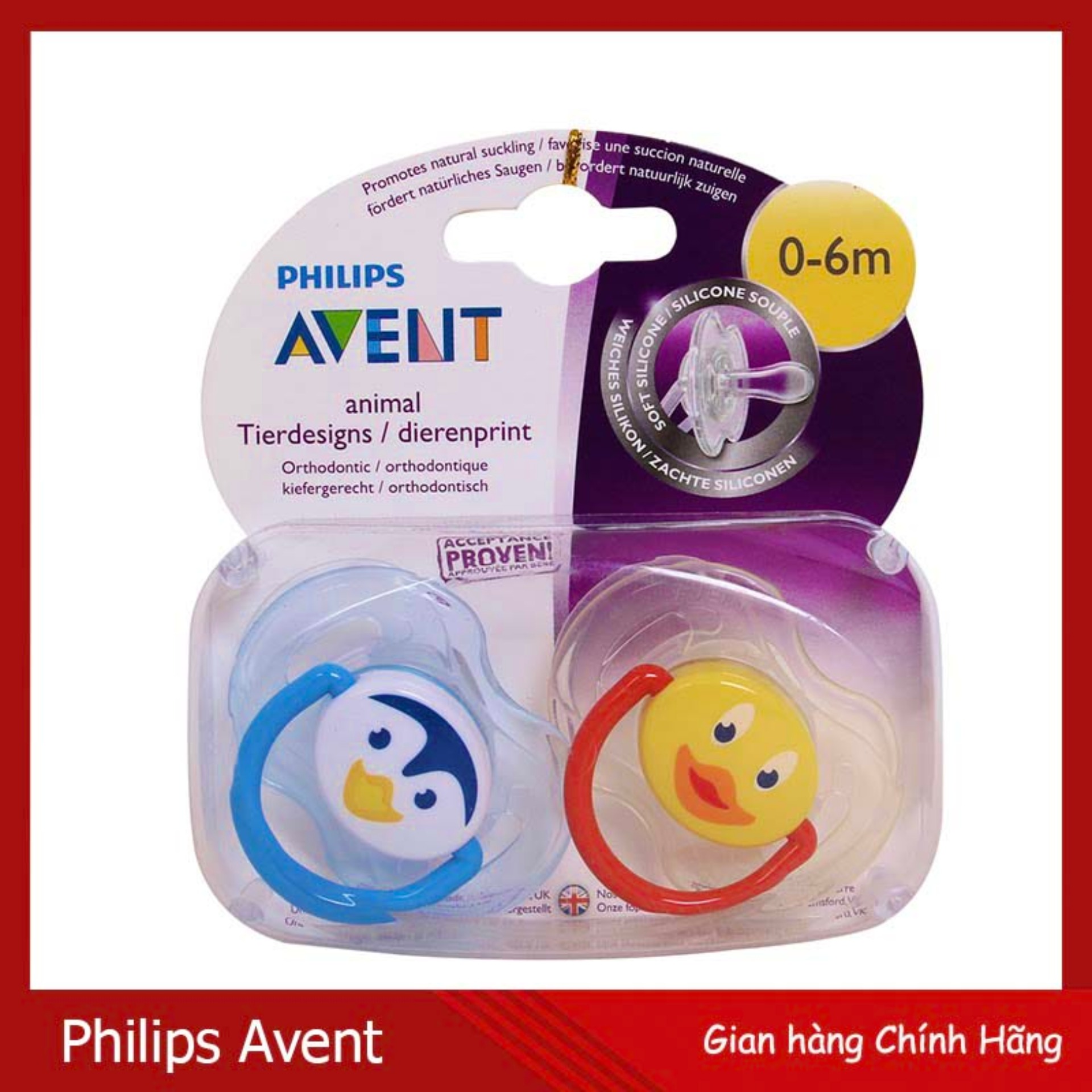 Hộp 2 Ty Giả Avent Free BPA Silicone Không Biến Dạng Ngã Màu Dưới 6m(Hãng Phân Phối Chính Thức)