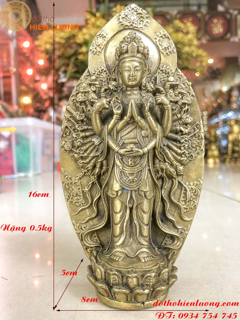 Tượng Phật Thiên Thủ Thiên Nhãn Đứng Bằng Đồng Thau 16cm