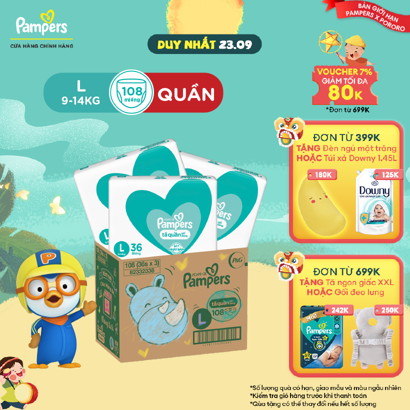 Thùng Tối Ưu Phí Vận Chuyển 3 Gói Tã Quần PAMPERS Giữ Dáng Size L Chống Xệ