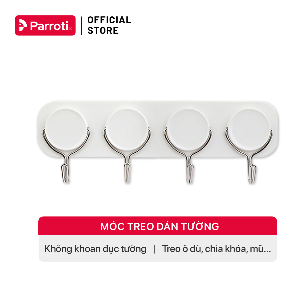 [Mua 2 giảm 5%] Móc treo tường dạng thanh 4 trong 1 cao cấp -  Parroti Handy HD41