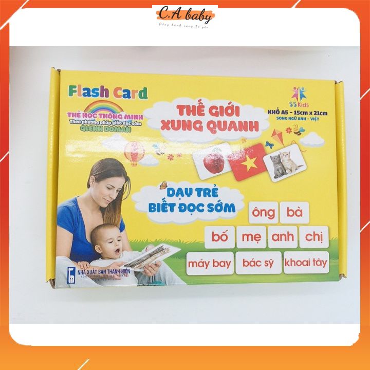 Bộ Thẻ Học Thông Minh size A5 15 Chủ Đề Thế Giới Xung Quanh song ngữ anh – việt chuẩn Glenn Doman Flashcard cho bé