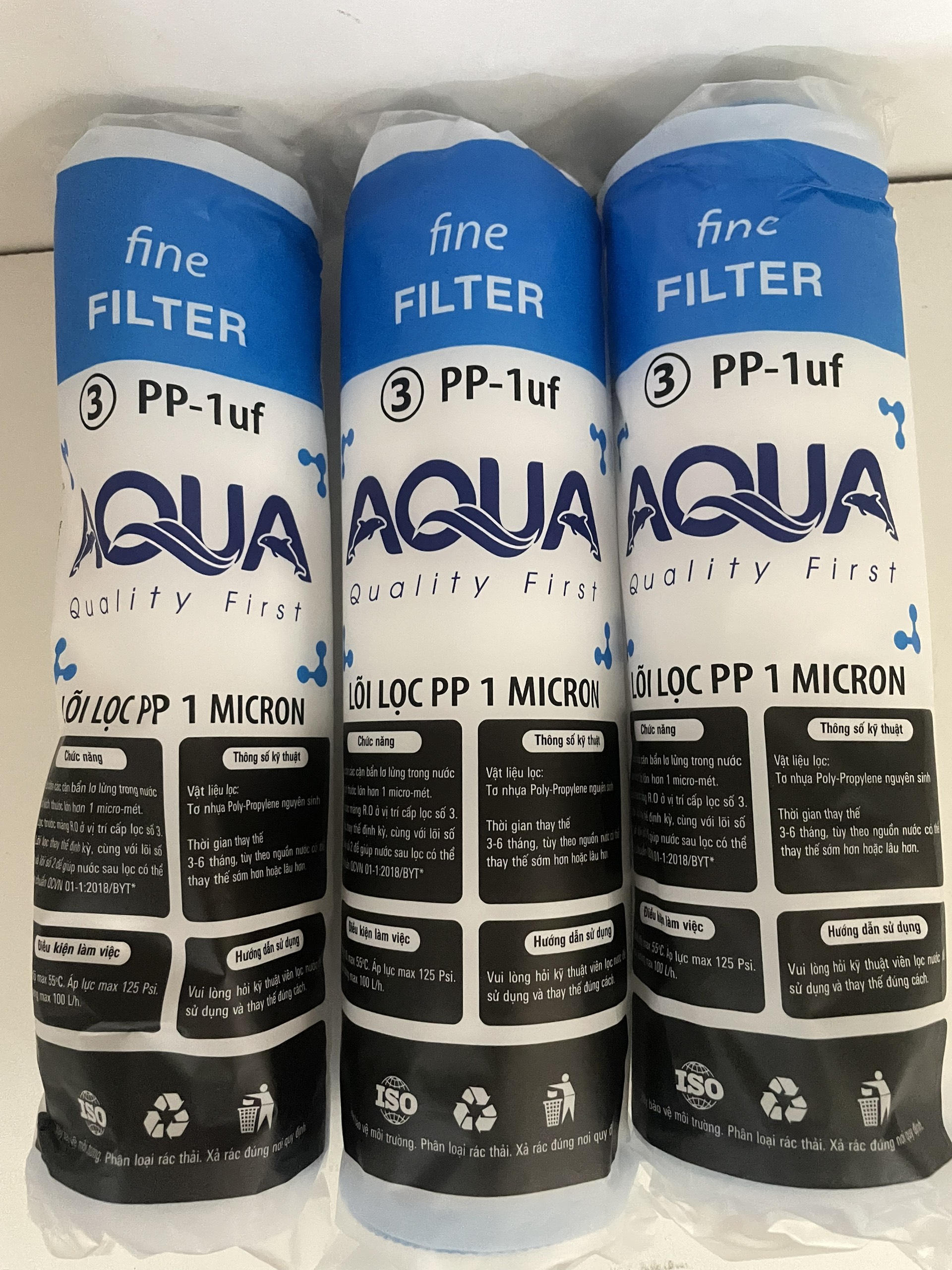 Combo 3 lõi lọc nước aqua số 3 loại 10 inch - pp 1 micron