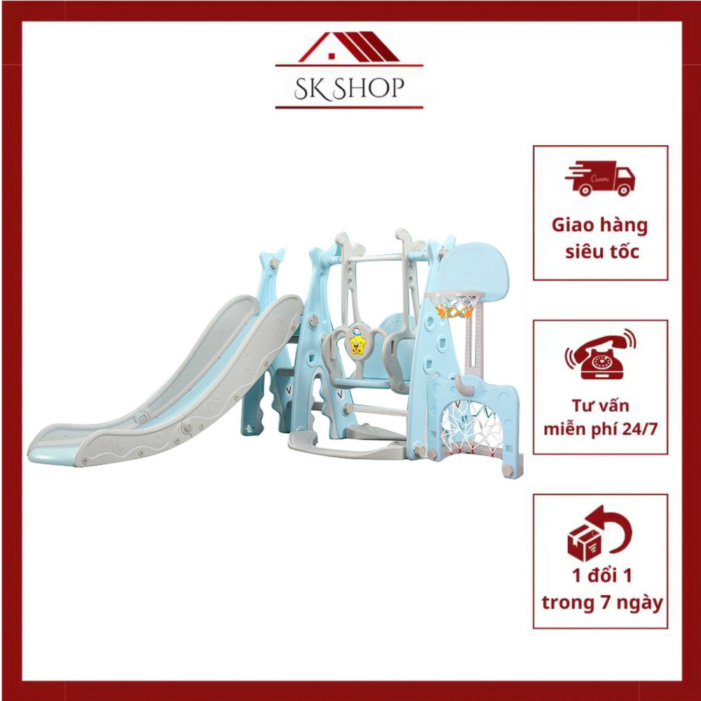 Cầu trượt cho bé , bộ cầu trượt kiêm xích đu bóng rổ nhựa nguyên sinh mẫu cao cấp an toàn cho bé, vui chơi cho trẻ