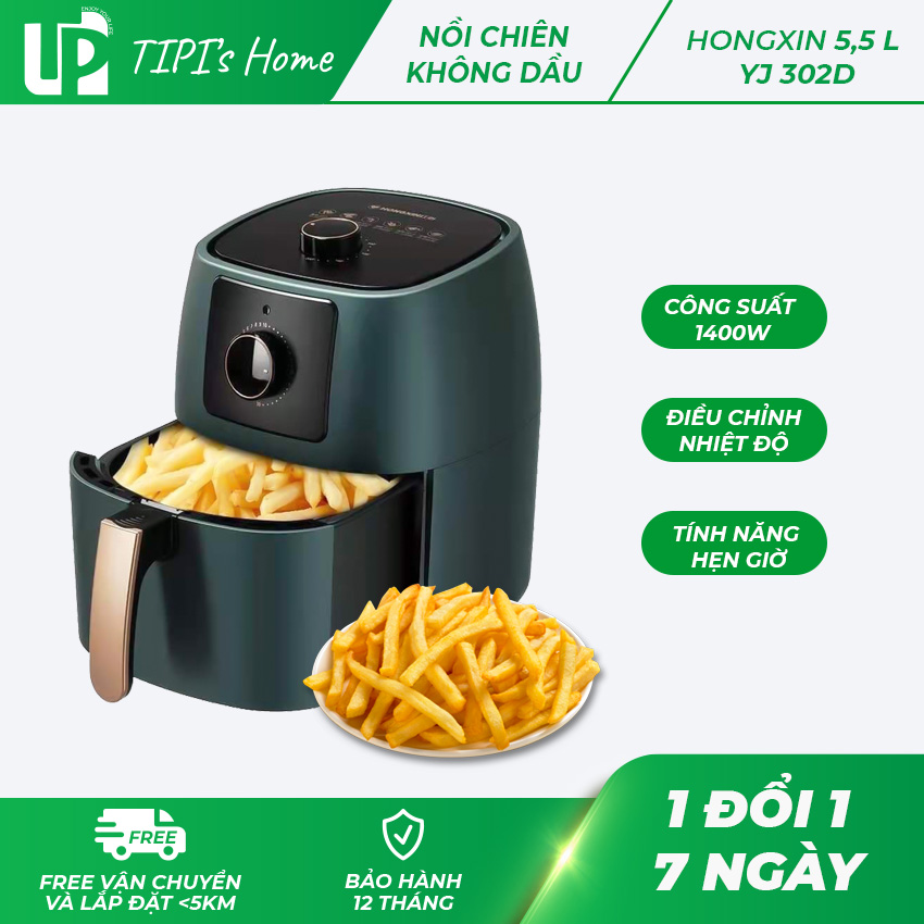 [ BẢO HÀNH 12 THÁNG] Nồi chiên không dầu Hongxin 5,5L YJ-302, hàng nhập khẩu 100%, công suất 1400w, điều chỉnh nhiệt độ, tính năng hẹn giờ, bảo trì trọn đời-Tphome