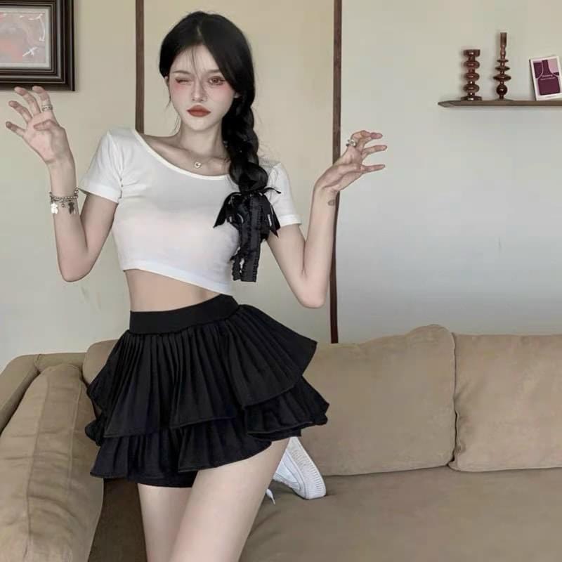 Chân váy 2 tầng xếp ly khóa kéo dáng tiểu thư