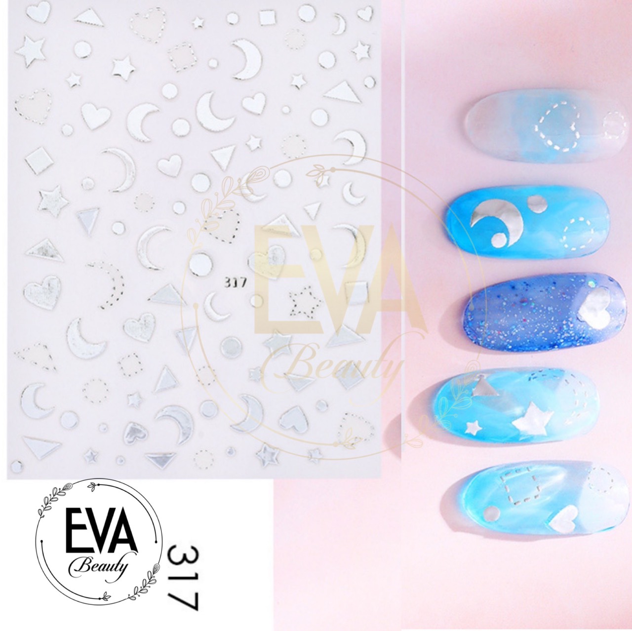 [HCM]Decal Dán Móng Tay 3D Nail Sticker Hoạ Tiết Phong Cách KiraKira Nhũ Bạc 317B