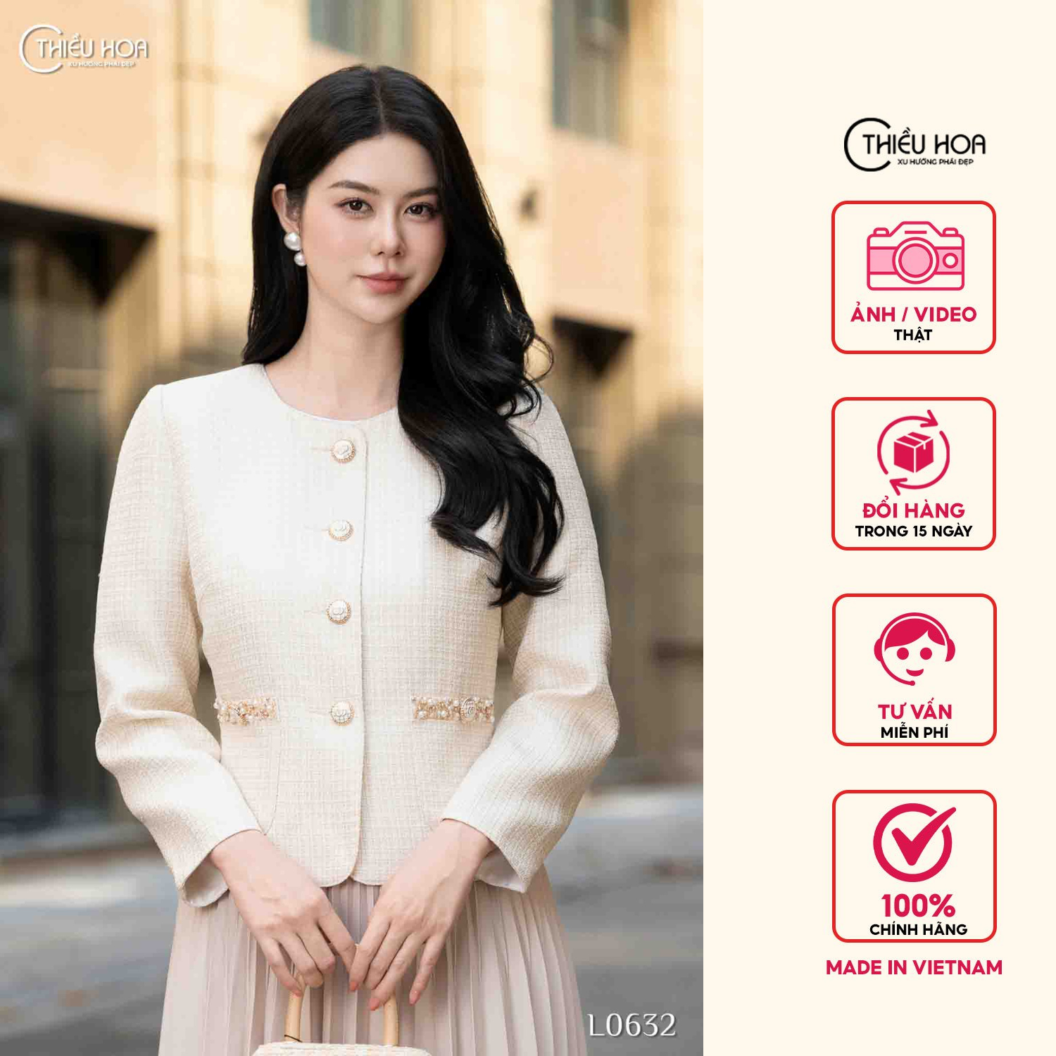 Áo khoác thiết kế trẻ trung sang trọng chất liệu vải dệt cao cấp AK4L0632 Thời trang Thiều Hoa