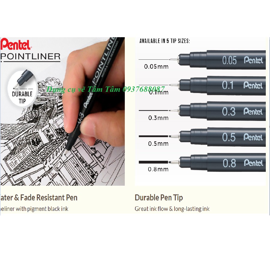 Bút line Pentel, Bút đi nét Pentel, Pentel PointLiner sản xuất tại Nhật-Dụng cụ vẽ Tâm Tâm
