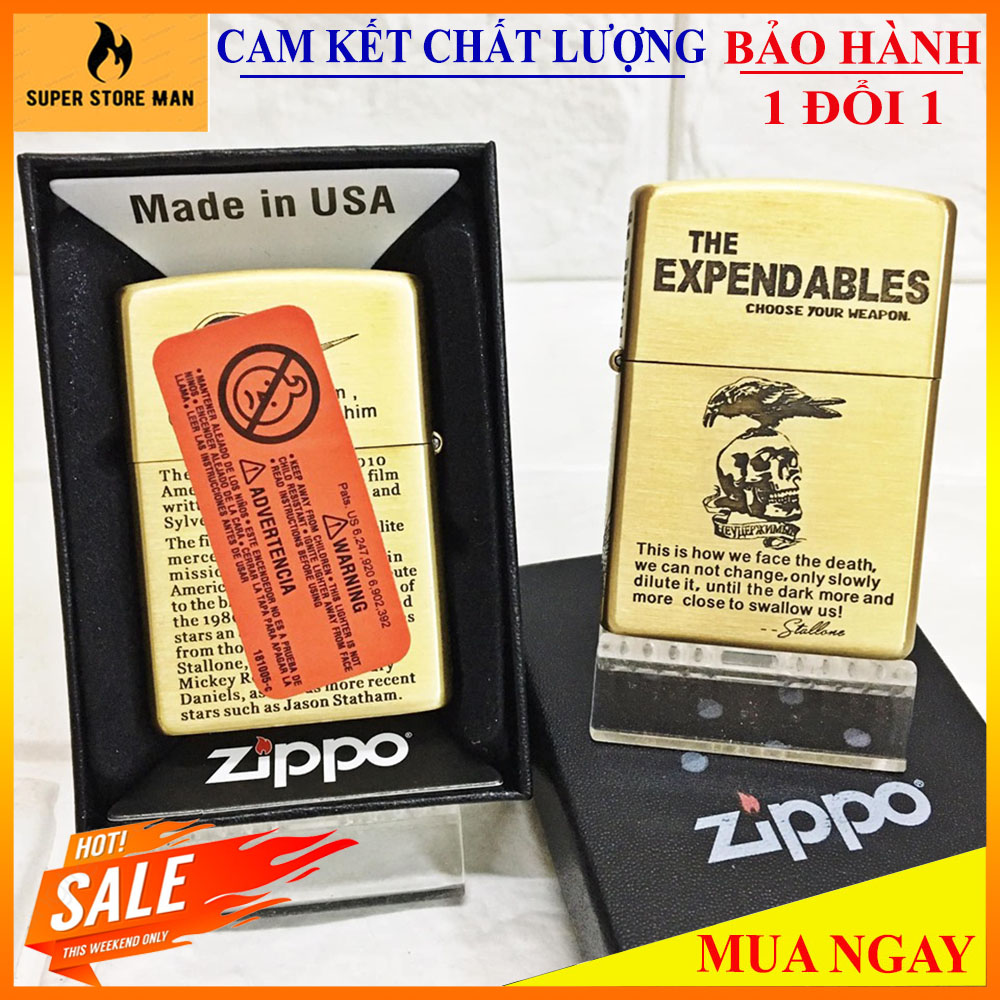 [HÀNG HIẾM] Bật Lửa, Hộp Quẹt Zippo Mỹ Cao Cấp - Đồng Khắc Full Mặt - Made In Usa Có Tem Đỏ – Vỏ Khắc Mộc Đáy – Vỏ Ruột Trùng Khớp  #THE EXPENDABLES