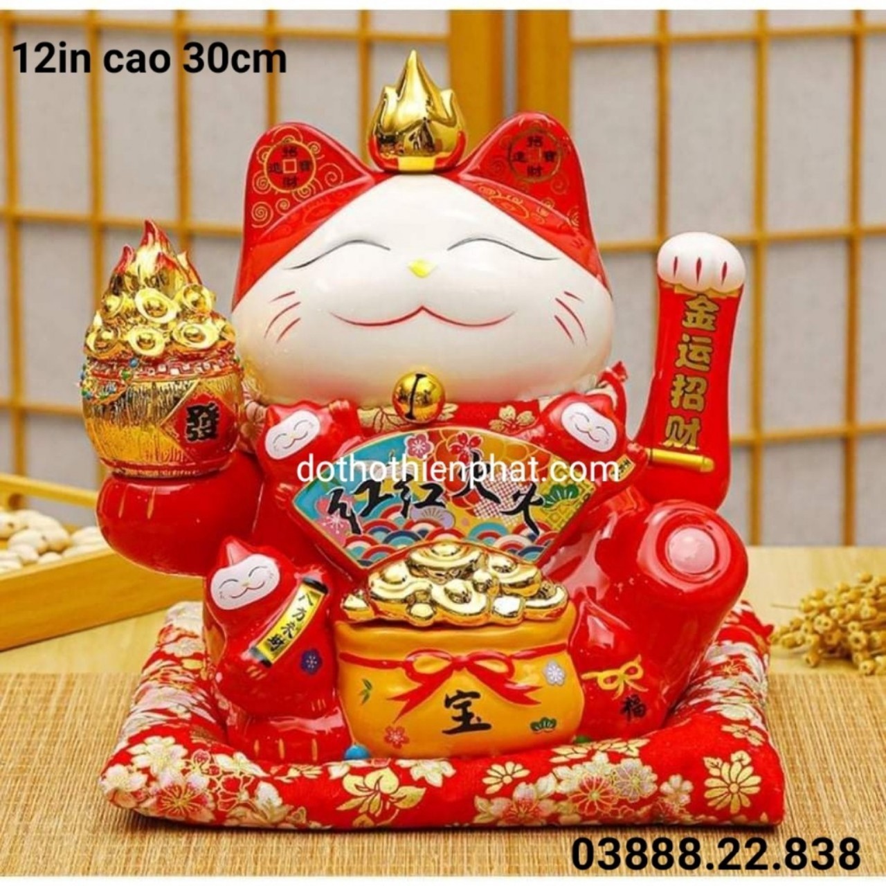 Mèo thần tài may mắn cát tường 12in cao 30cm giá sỉ lh 0388822838
