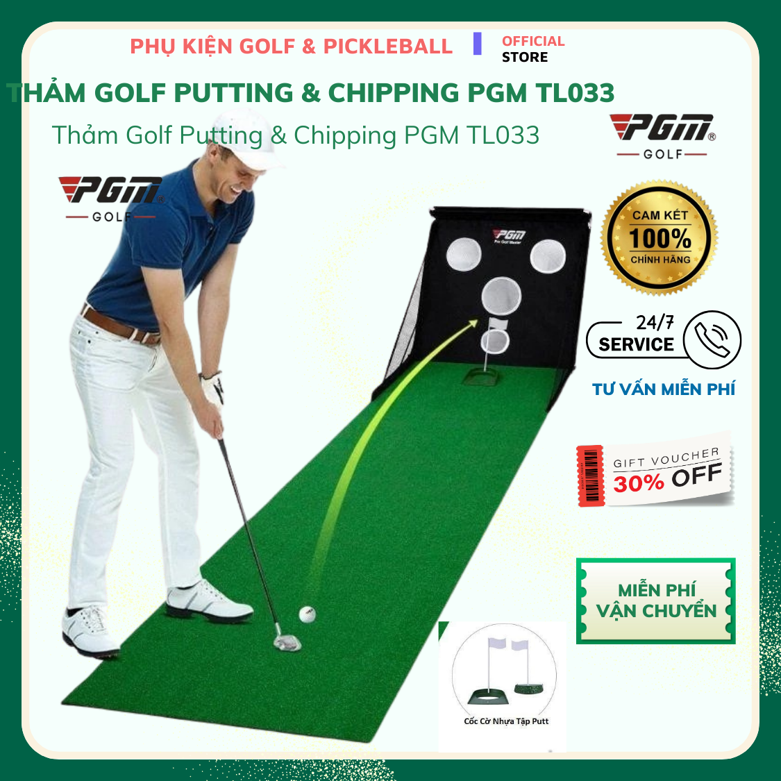 [ PGM Cao Cấp ] Thảm Golf Putting Kết Hợp Chipping 2in1 PGM, Thảm Putt chữ nhật 3 lỗ, Thảm putting Bàn chân