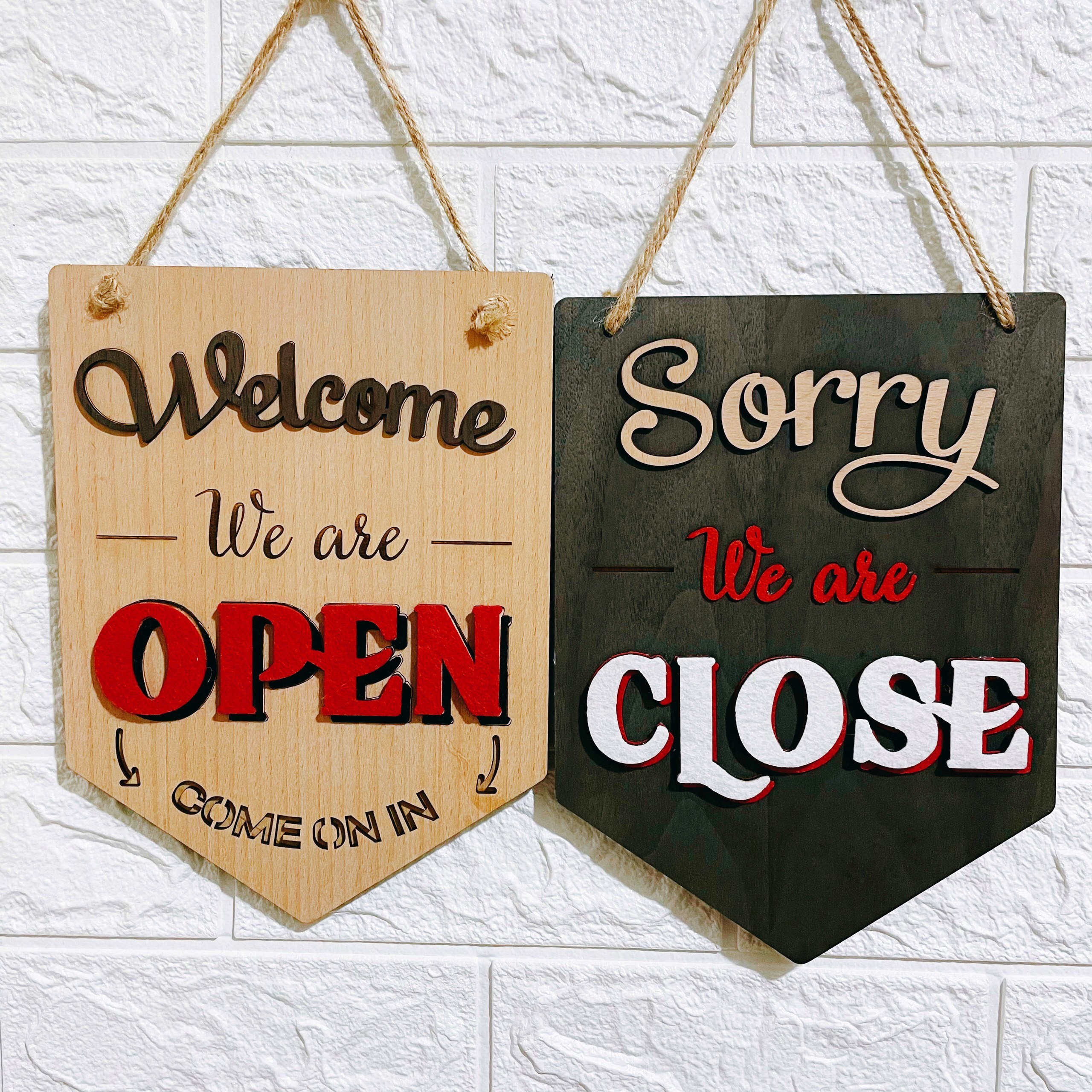 Bảng gỗ trang trí decor shop 2 mặt - open close vát - ohay