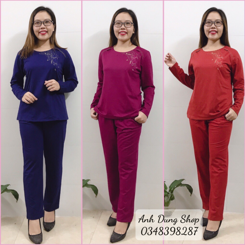 BỘ NỈ DA CÁ TRUNG NIÊN THU ĐÔNG - BỘ MẶC NHÀ DÀI TAY CHẤT NỈ ẤM CHO MẸ