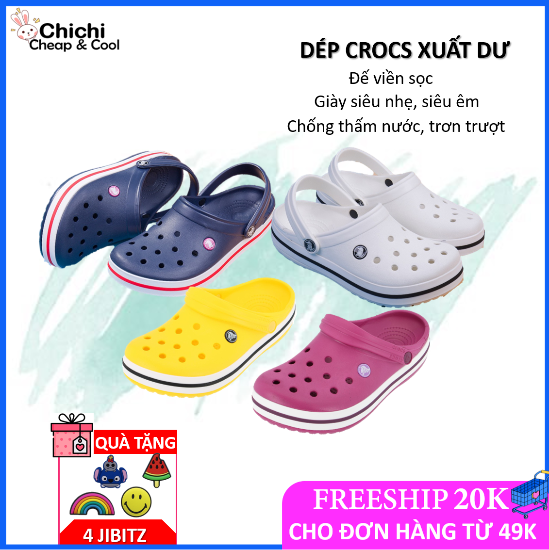 [XẢ HÀNG] Dép cross sục nam nữ đế viền sọc siêu nhẹ chống trơn trượt,chống thấm nước Chichi, Dép Sục Cao Cấp