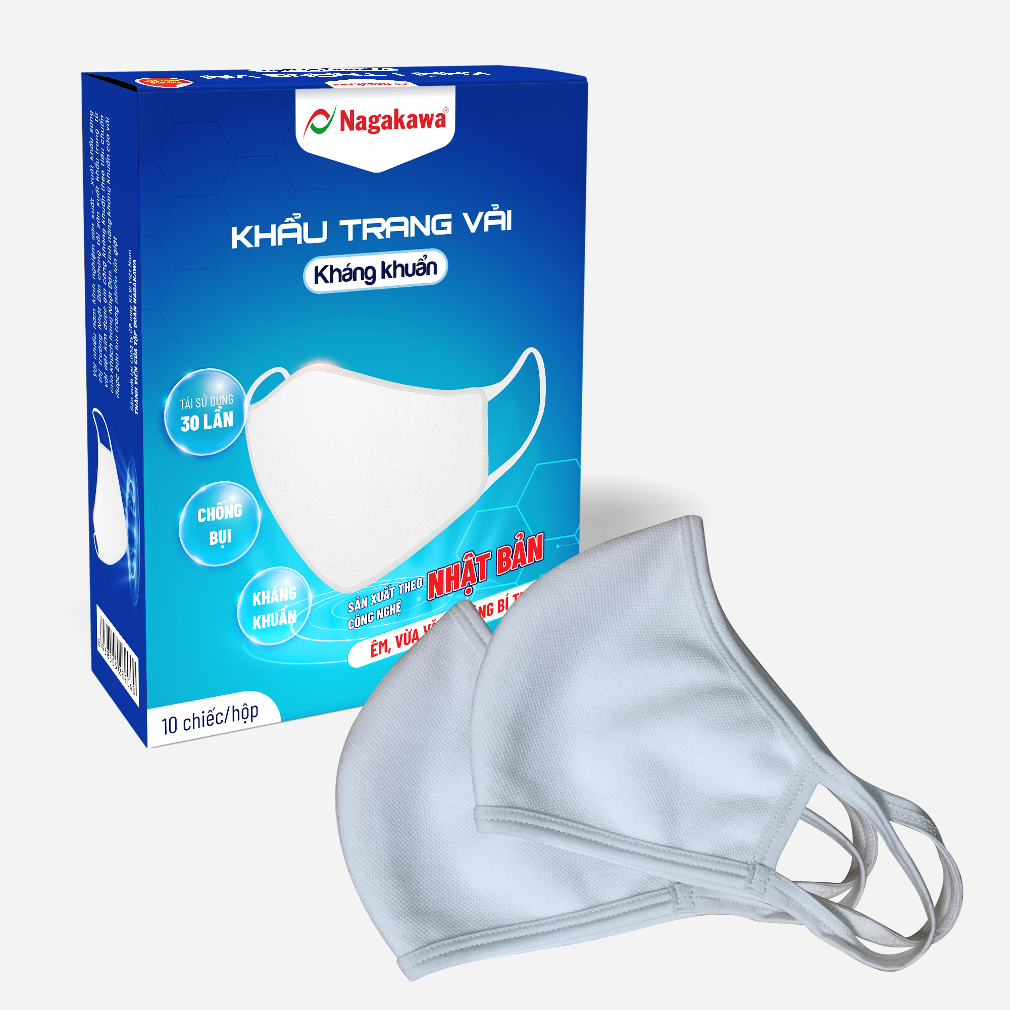 Combo 3 hộp khẩu trang vải trắng y tế kháng khuẩn 2 lớp, vải dày dệt kim chất liệu cotton cao cấp công nghệ nhật co dãn thoải mái, không bí thở, lọc bụi, lọc khuẩn, chống tia UV, giá rẻ  - sản phẩm của tập đoàn Nagakawa.