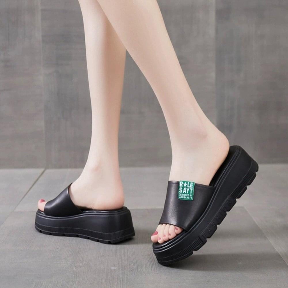 Dép xuồng quai bánh mì quai da phối 5p cao cấp