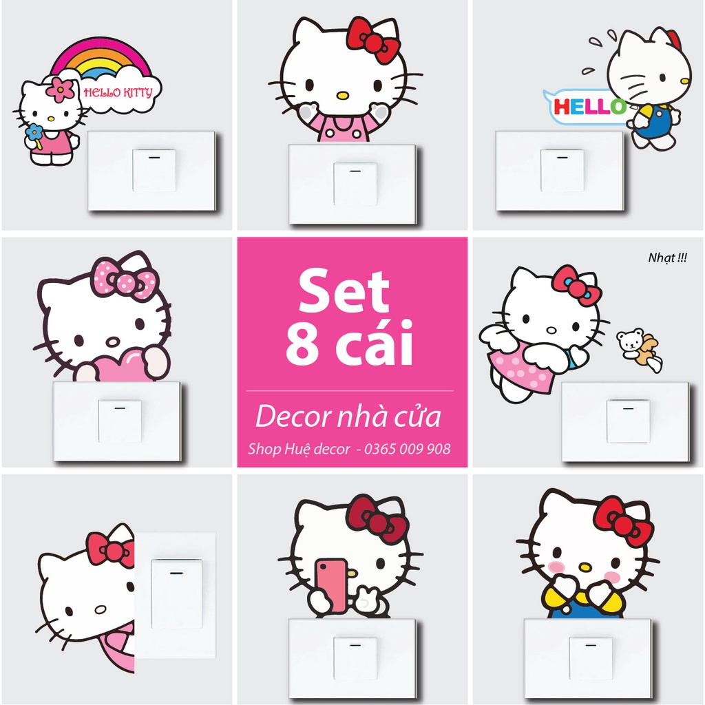 Decal dán ổ điện, sticker trang trí Hello kitty dễ thương