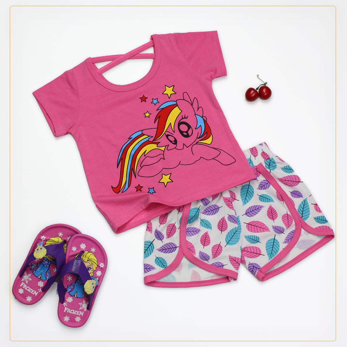 Bộ Tay Ngắn Bé Gái Ngựa Pony Hồng Đậm , Hồng Nhạt , Xanh - GN8047  ( quần áo trẻ em xuất khẩu )