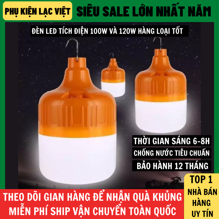 Bóng Đèn LED Sạc Tích Điện 100W Loại Bóng To Sáng Khỏe, 3 Chế Độ Sáng, Chống Nước Bảo Hành 12 Tháng, Đèn Led Sạc Tích Điện