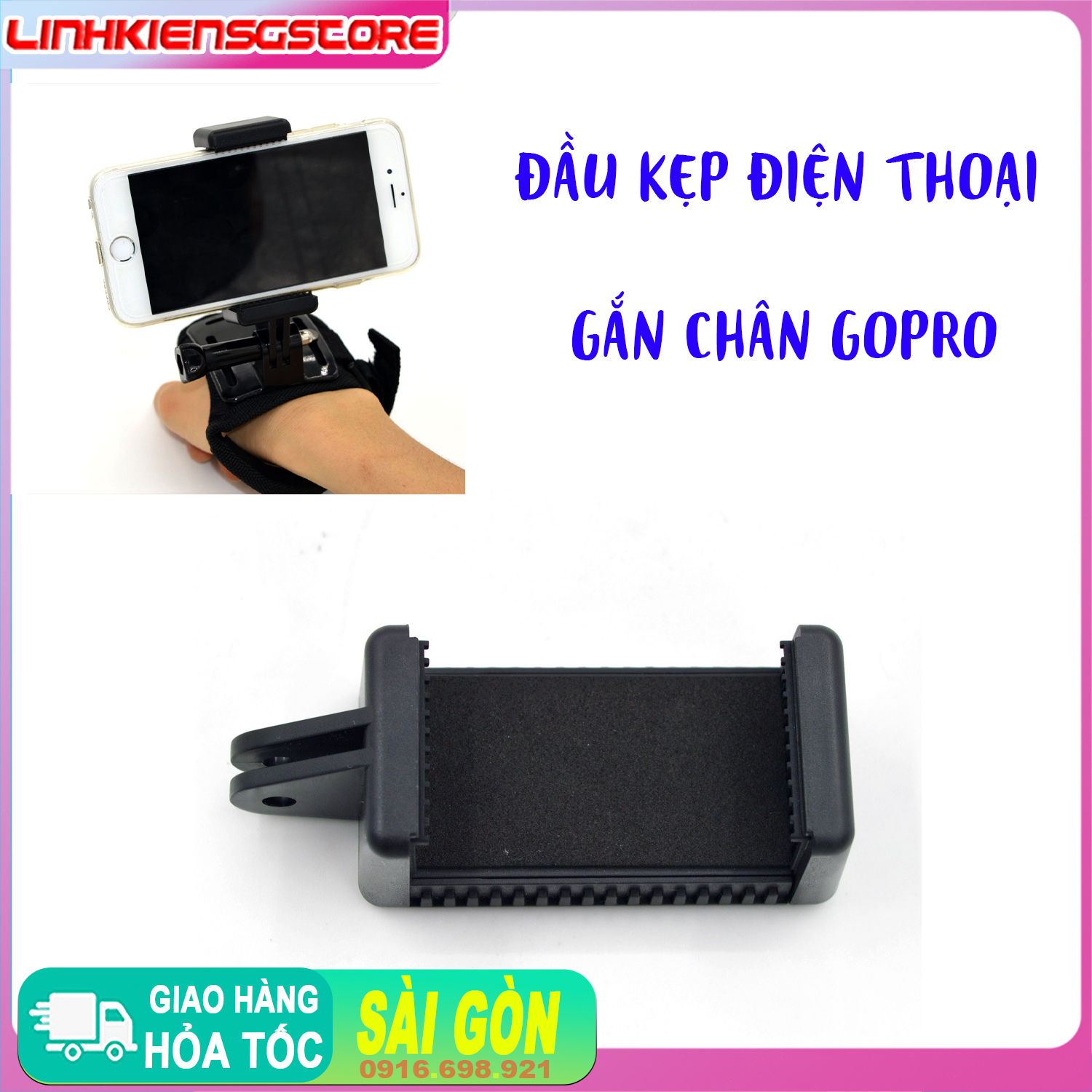 Đầu kẹp điện thoại chân mount ngàm gopro có ren 1/4 đỡ điện thoại quay video hành trình
