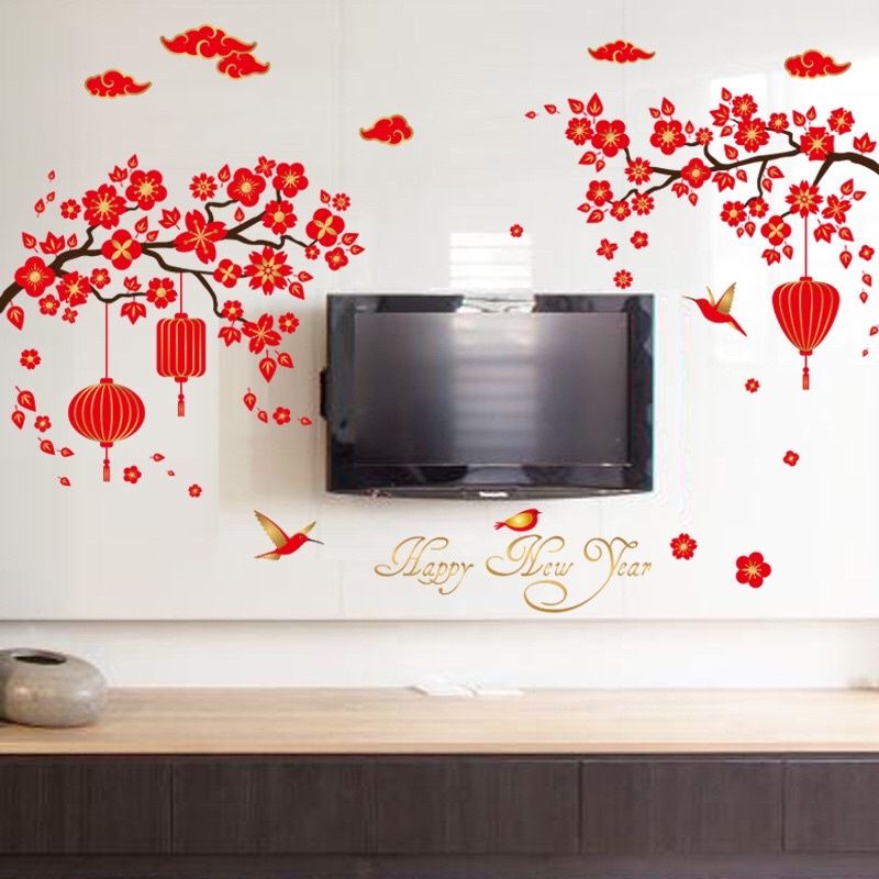 Decal trang trí tết cành đào TC04 dán tường,dán kính.