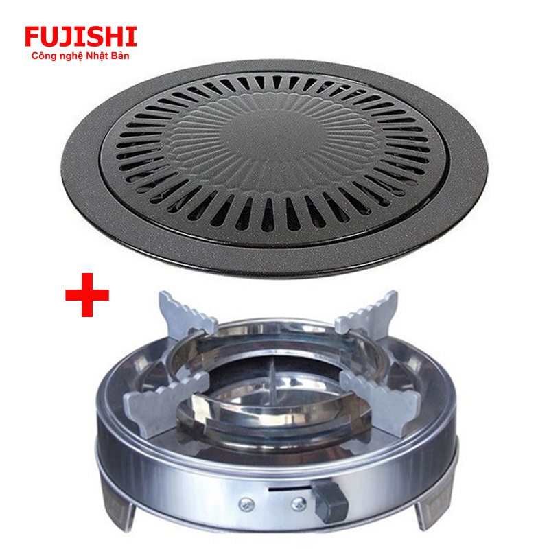 Combo bếp cồn inox fujishi + vỉ nướng tráng men chống dính - - bếp lẩu cồn tròn mini + vỉ nướng