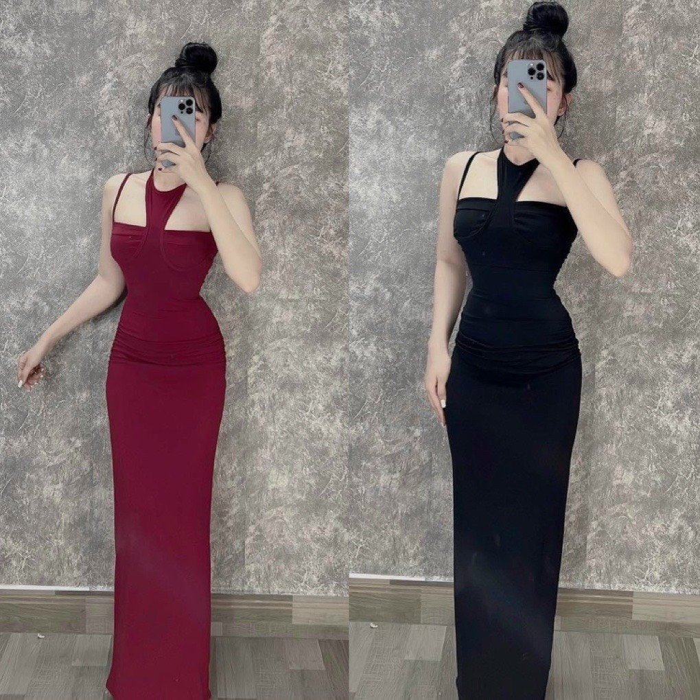 Đầm ôm body cổ yếm có mút ngực siêu sexy