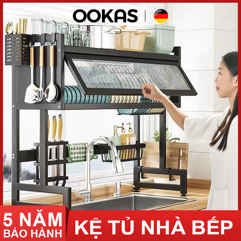 OOKAS Kệ để chén bát có nắp đậy - Kệ bếp thông minh 2 tầng cao cấp(Chất liệu thép cacbon) Đa chức nBếpăng Kệ Tủ Nhà Bếp