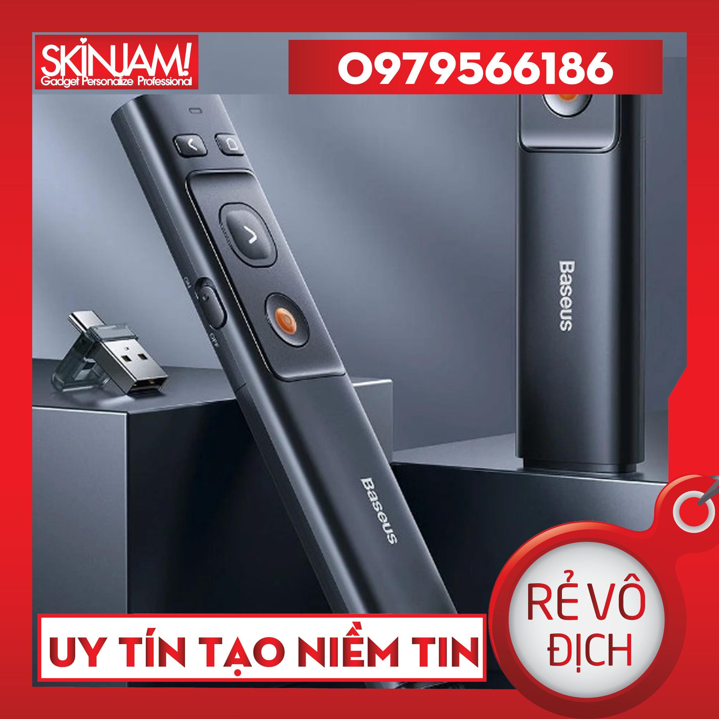 Bút Laser trình chiếu Baseus Orange Dot Wireless Presenter cho Laptop/ Macbook (100m. 2.4Ghz USB/Type C Receiver)