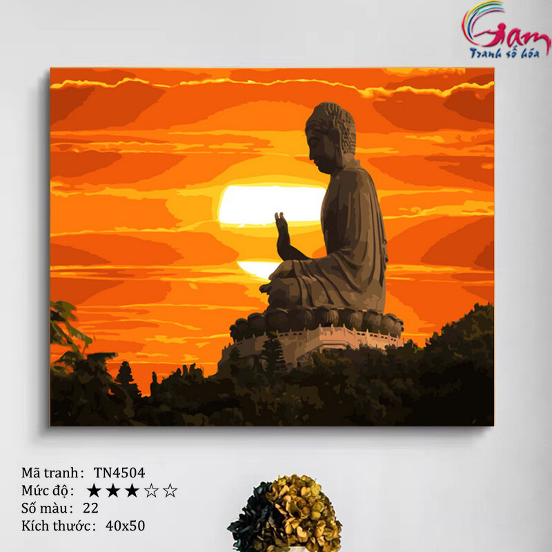 Tranh số hoá tự tô theo số Phật ngồi thiền mới lọ màu to 5ml + 2 bộ cọ + khung 2.5cm TN4504