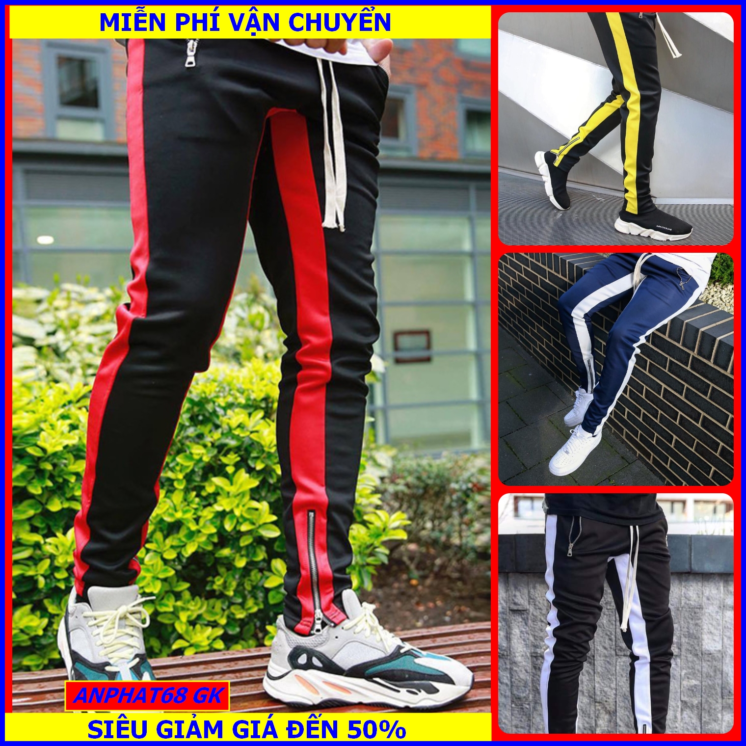 Quần jogger quần ống túm khóa kéo gót phối sọc viền Quần jogger thời trang ANPHAT68 - GK mẫu mới kiểu hàn quốc