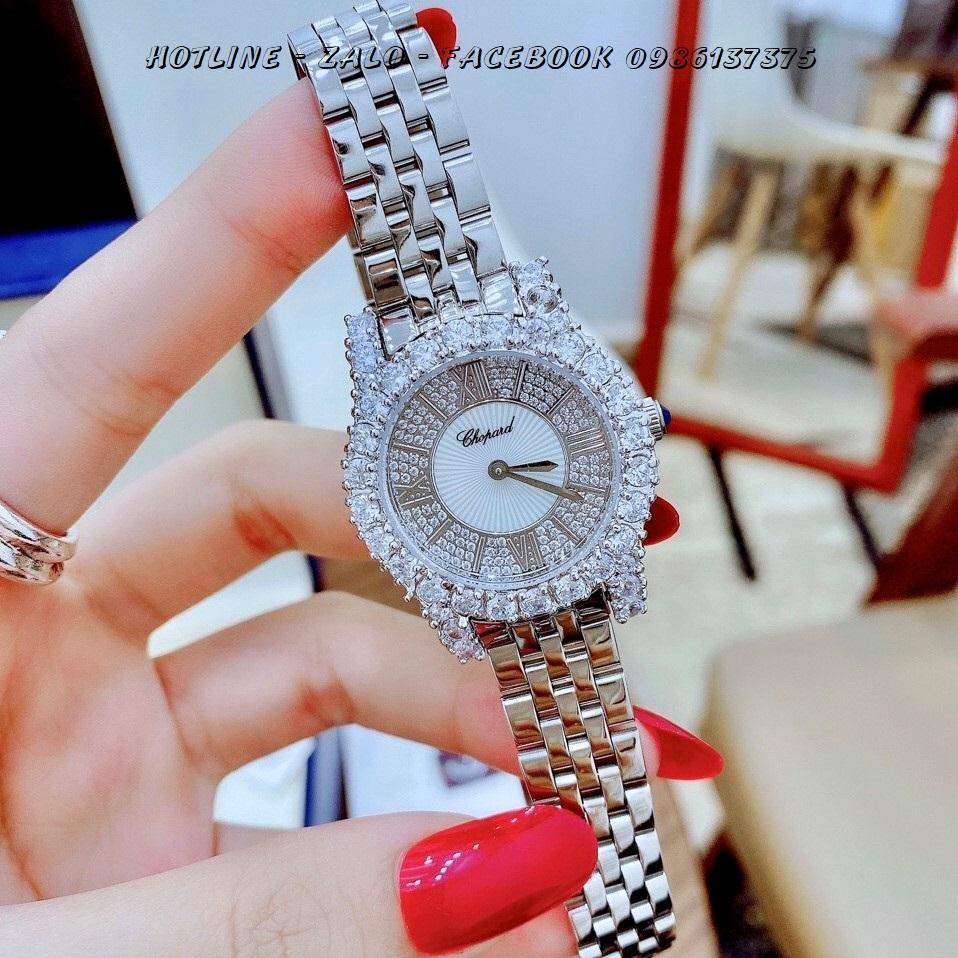 [HCM]Đồng Hồ Chopard Nữ Mặt Đá Dây Inox Silver 33mm