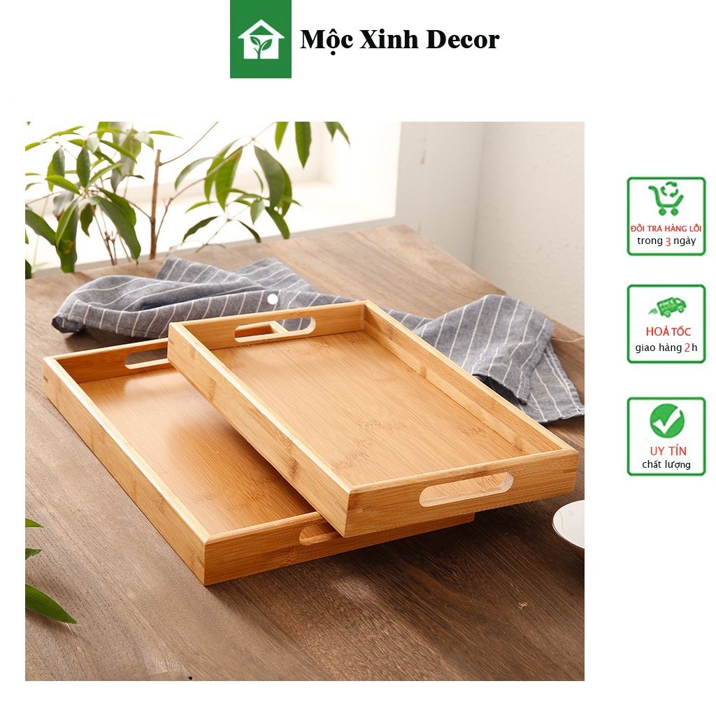 Khay trà gỗ, khay gỗ đựng đồ ăn chụp ảnh decor, hình chữ nhật - khay gỗ decor sồi cao cấp, dày dặn bền đẹp