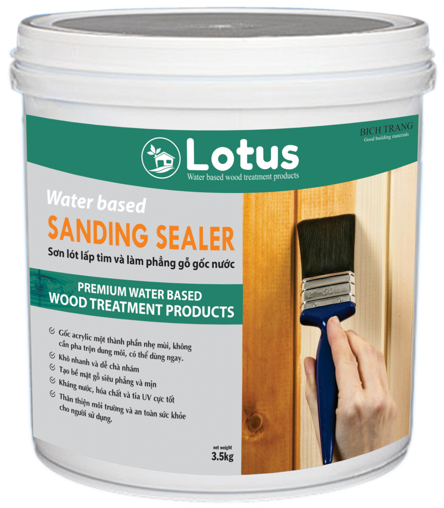 [HCM]Sơn gỗ - Sơn lót gỗ lấp tim làm phẳng mịn không dung môi hệ nước - Lotus acrylic sanding sealer for wood