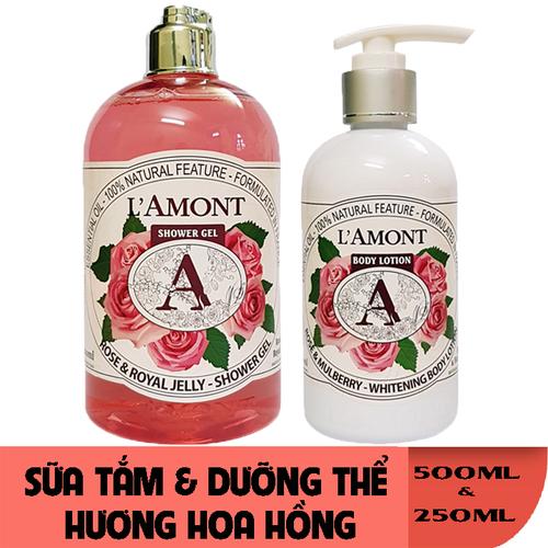 Sữa tắm 500ml và dưỡng thể 250ml lamont en provence hương hoa hồng