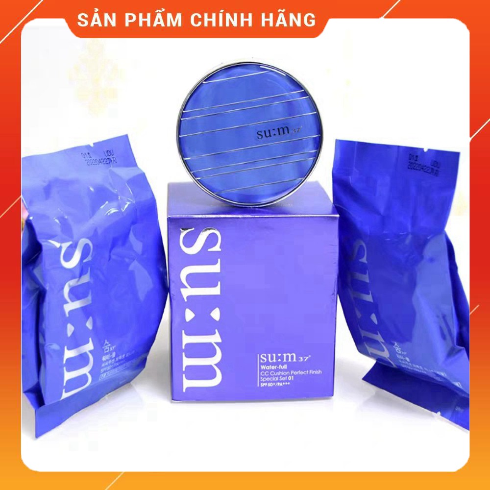 Sét phấn nước cushion sum xanh che phủ hoàn hoản, kiềm dầu tặng kèm 2 lõi - sum37 water full cc cushion pefrect finish