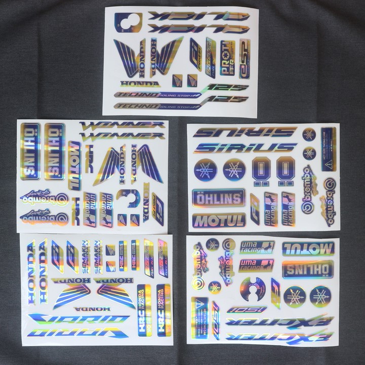 BỘ TEM CROM BÓNG NHIỀU LOGO, STICKER DÁN TRANG TRÍ FULL XE SIRIUS