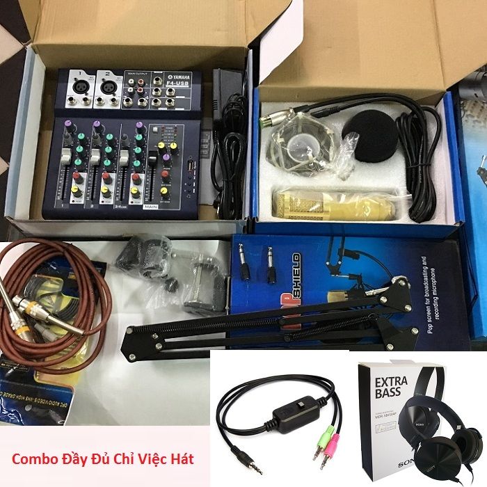 Combo, Mixer YAMAHAA F4, USB Bluetooth Và Mic BM900, Tặng Tai Nghe, Bộ Micro Thu Âm, Hát Karaoke - Livestream - Online