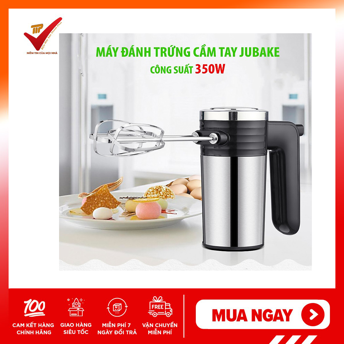 [Voucher 7% Max 800K] Máy đánh trứng cầm tay JUBAKE JU - 882, Công suất 350W, Bảo hành 12 tháng