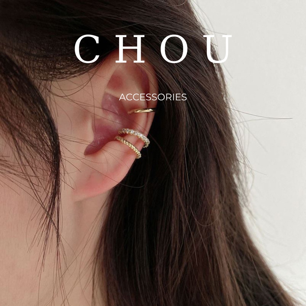 Set 3 khuyên kẹp vành tai đính đá | chou accessories |