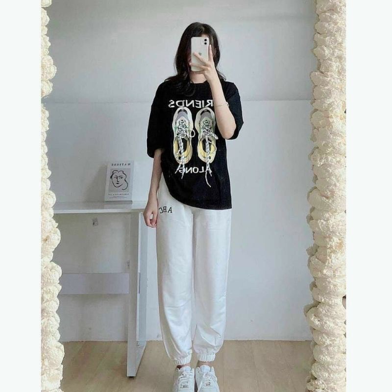 Quần ống rộng dáng bom thụng vải da cá cạp chun lưng cao