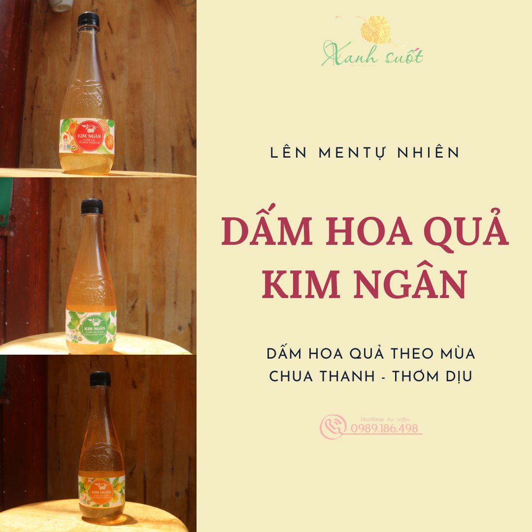 Giấm hoa quả kim ngân - giấm vải/ giấm táo xanh/giấm táo mèo - fruit vinegar 450ml - vị chua dịu