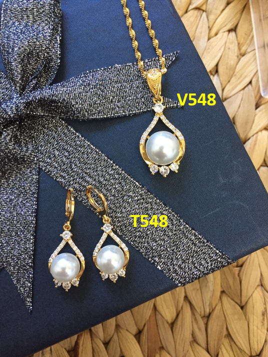 Set dây chuyền và khuyên tai ngọc trai dài cao cấp , bộ trang sức ngọc t548 v548 namoo jewelry