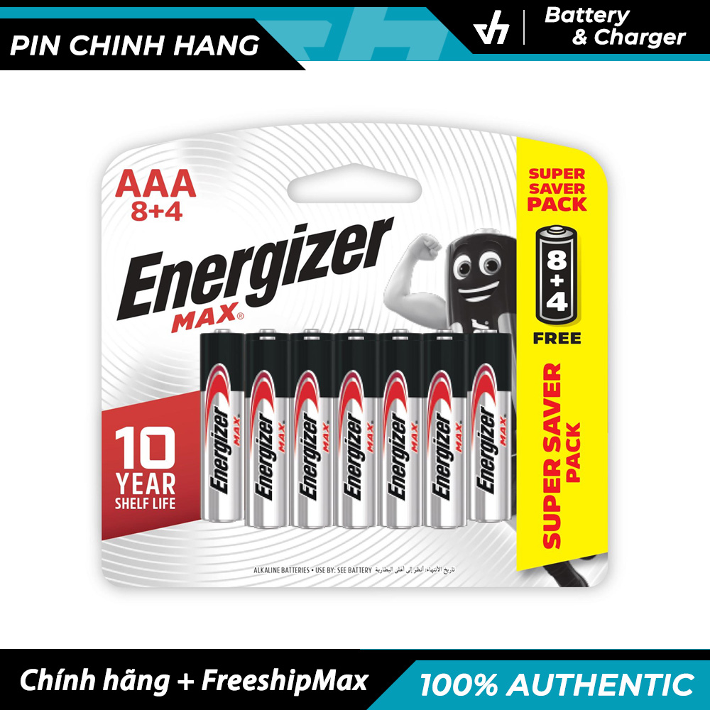 Vỉ pin đũa aaa energizer alkaline chống chảy e92 - vỉ 12 viên