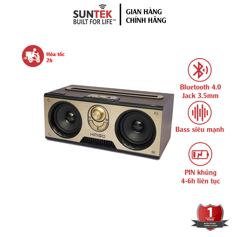Loa Bluetooth Không Dây Vân Gỗ cao cấp SUNTEK Kimiso KM-7 20W - 2 Loa Treble 10W | Âm thanh chất lượng cao | Chơi nhạc 4-6 giờ - Bảo hành Chính hãng 12 tháng